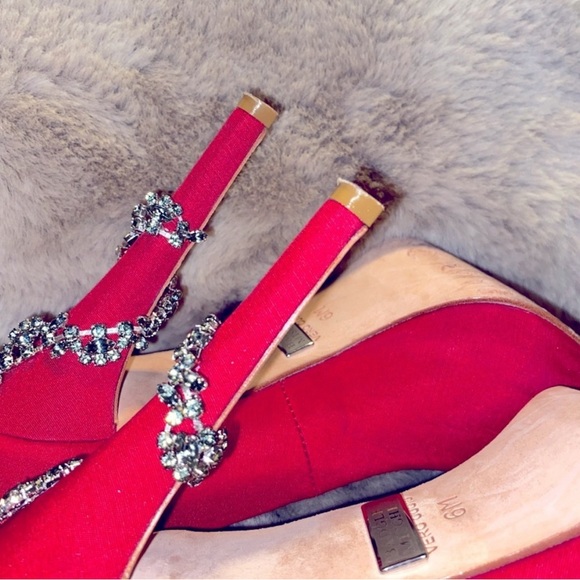 Badgely Mischka Red Serra Rhinestone Wrapped Embelished pumps Ladies 6 EUC - Picture 6 of 8